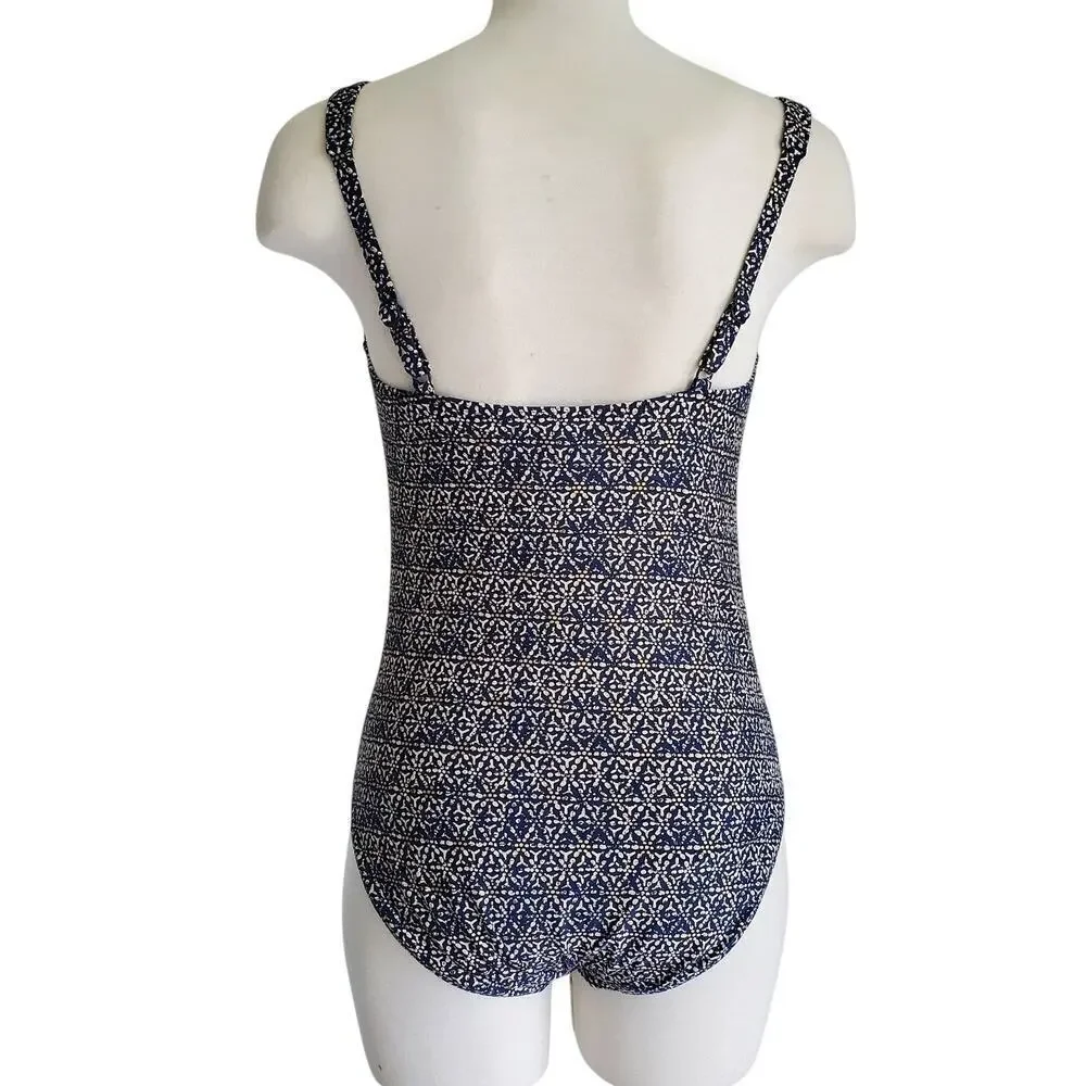 Bond-Eye Australia Nip Tuck Tummy Control Navy Gold Print Swimsuit 12 D/DD